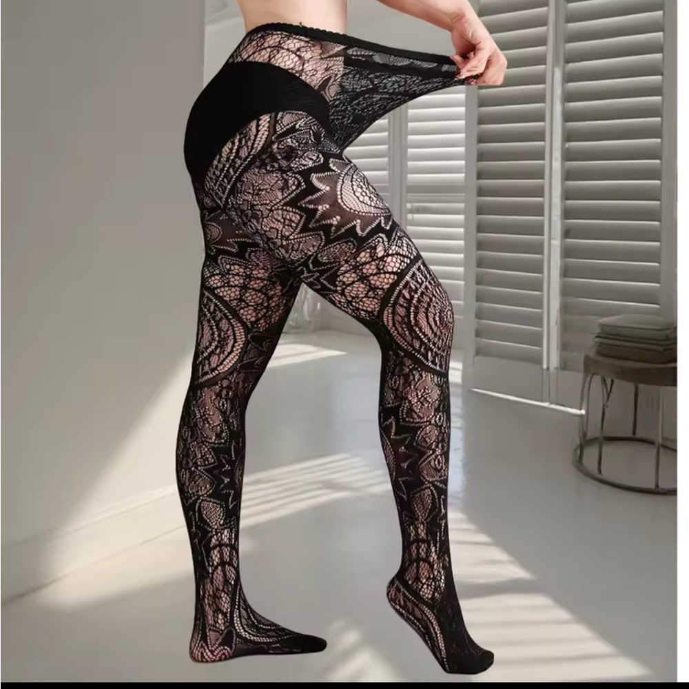 Clearance! BLACK LACE NYLONS MANDALA BOHO GOTH SEXY PATTERNED STOCKINGS TIGHTS - Picture 7 of 9